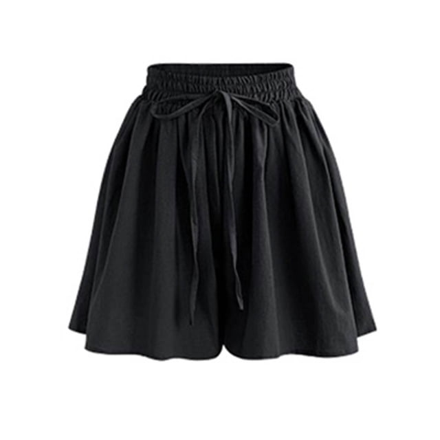 Diufon Chiffon Shorts for Women Elastic Waisted Ruffle Pleated Pants Solid Color Drawstring Shorts Pants