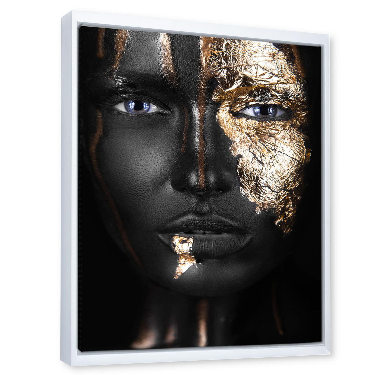 Designart Portrait d'une fille afro-américaine avec du maquillage doré ART MURAL À CADRE FLOTT
