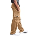 thumbnail image 3 of RXIRUCGD Men Casual Trousers High Waist Drawstring With Multi-Pockets Long Pants, Khaki, Size: 2XL, 3 of 5