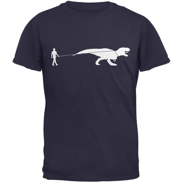Jurassic - Dinosaur T-Rex On A Leash Navy Adult T-Shirt