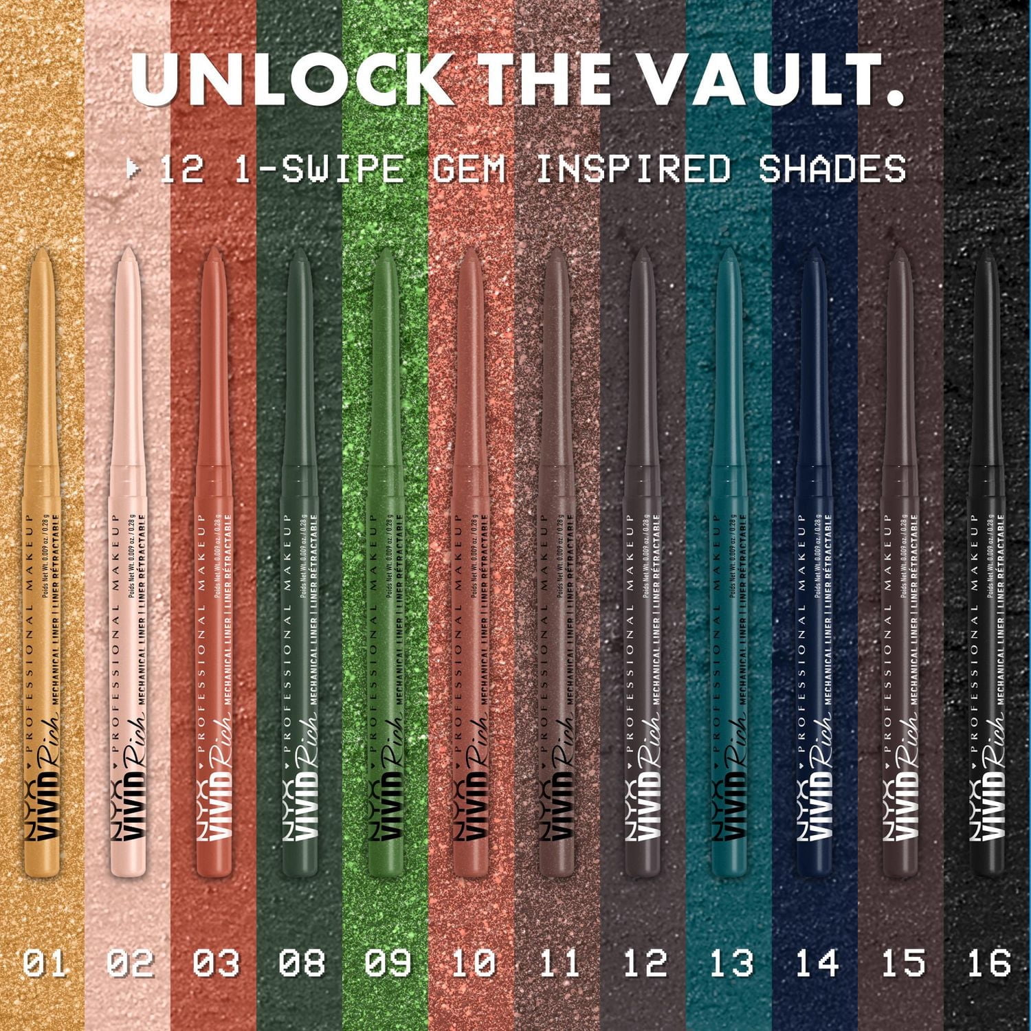 NYX PROFESSIONAL MAKEUP, Liner rétractable Vivid Rich, Crayon pour les yeux, Nuances riches, Formule végane