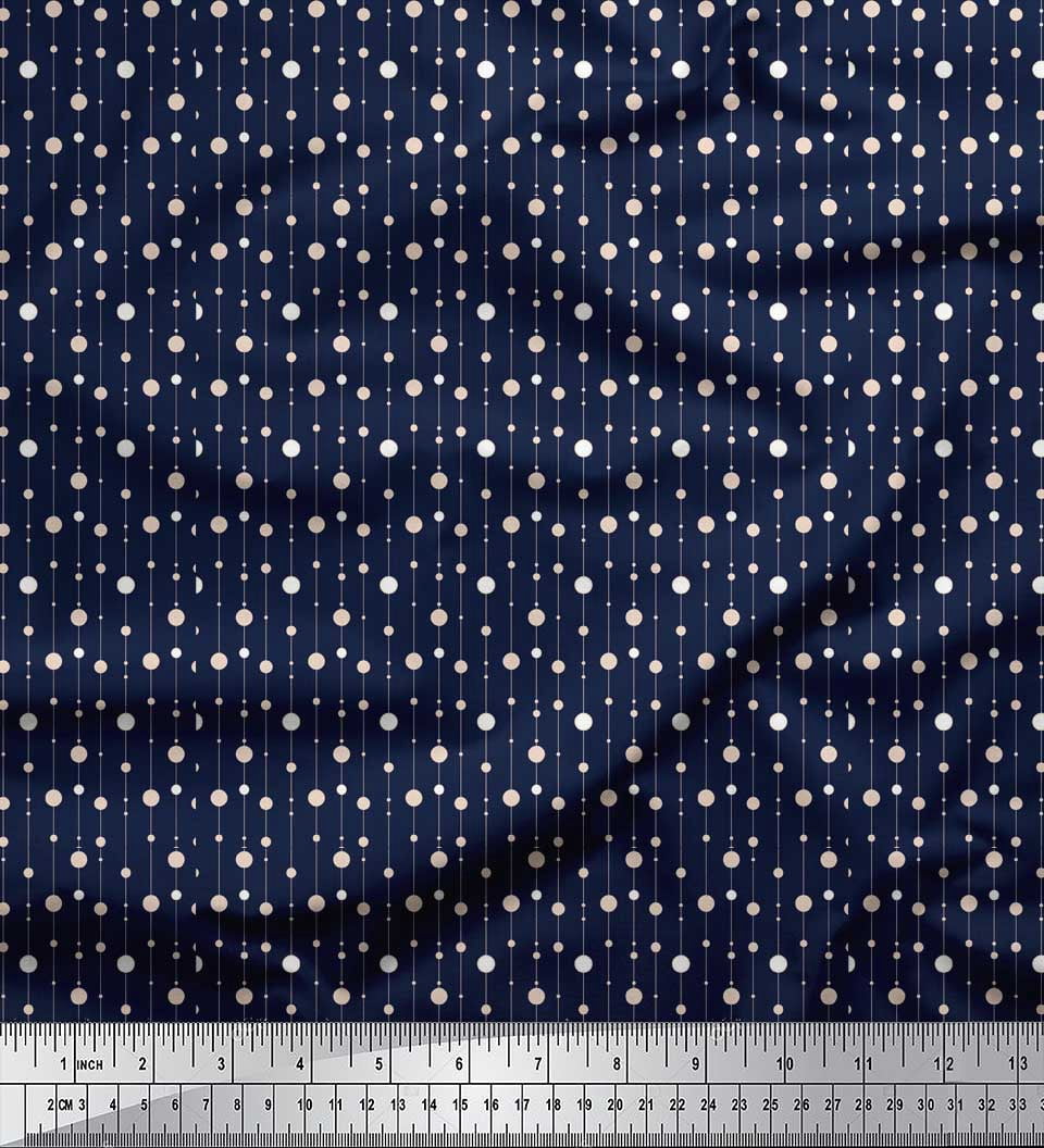 Soimoi Blue Rayon Crepe Fabric Line & Circle Geometric Printed Craft Fabric by the Yard 46 Inch Wide