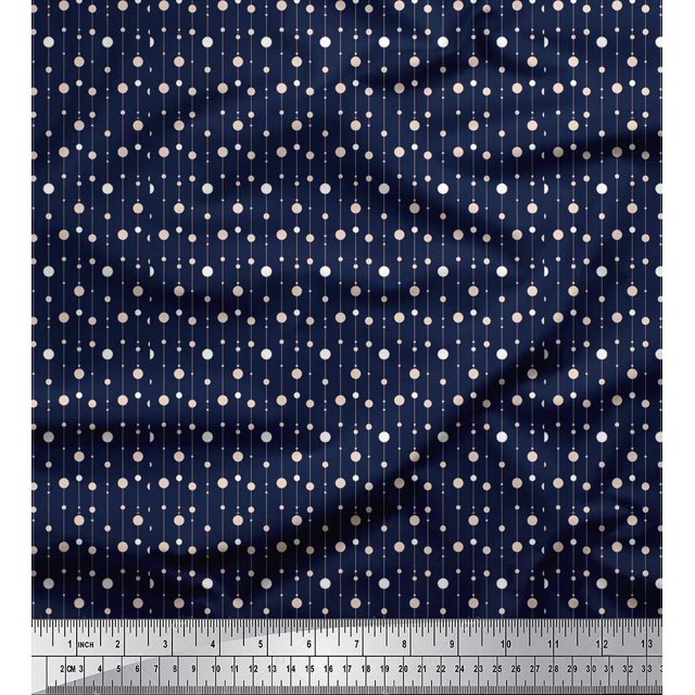 Soimoi Blue Rayon Fabric Line & Circle Geometric Decor Fabric Printed Yard 56 Inch Wide