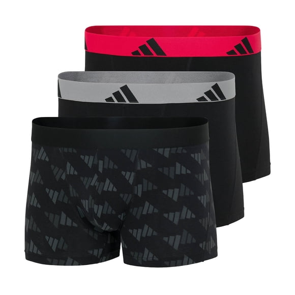 adidas men boxer shorts, 3-pack - trunks, Active Flex Cotton, logo, solid colour Black/Grey/Red L (Large)