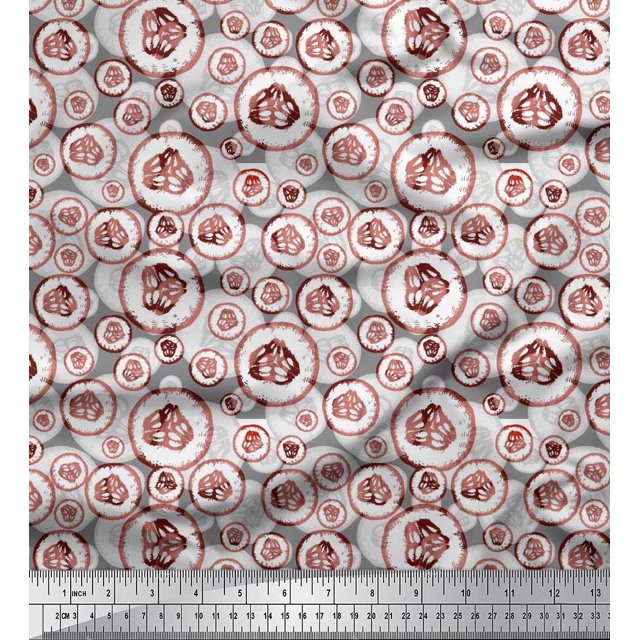 Soimoi Red Crepe Silk Fabric Cucumber Vegetable Print Sewing Fabric Yard 42 Inch Wide