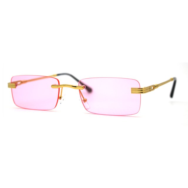 Art Nouveau Luxury 90s Rimless OG Narrow Rectangle Sunglasses Gold Solid Pink