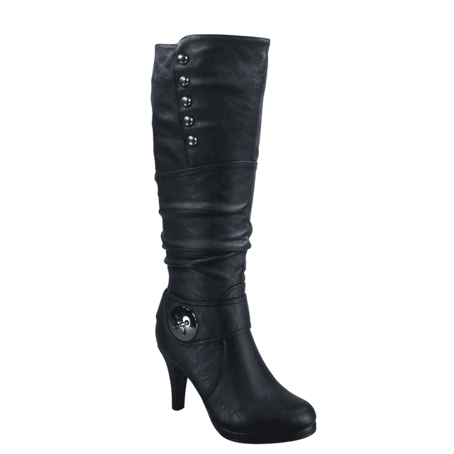 Bottes Mode Décontractées pour Femmes à Talons, Hauteur Genou, Plateforme, Fermeture Éclair Latérale, Boucle, Robe ( Noir, 6)