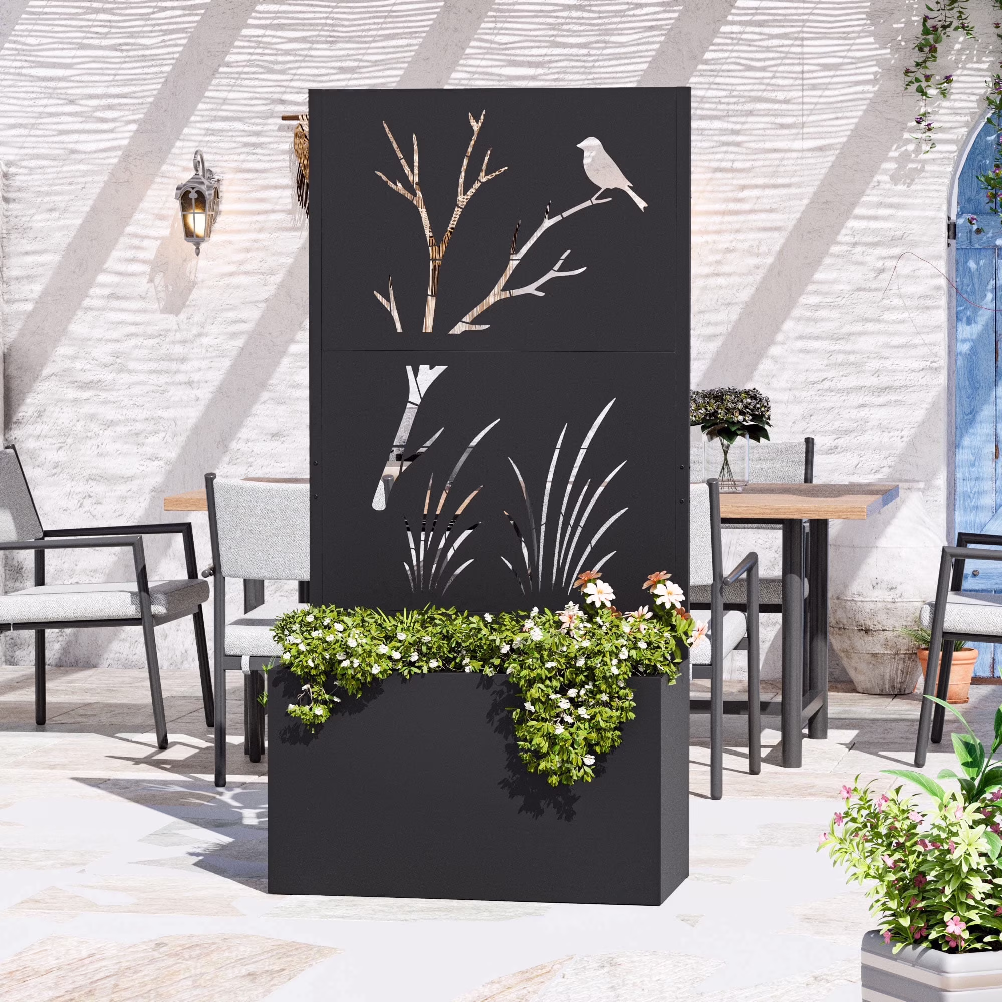 thumbnail image 1 of Modern Shade 4x6 FT Metal Planter Box with Trellis Privacy Screen, Raised Garden Bed (Perch Meadow), 1 of 7