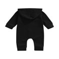thumbnail image 3 of Infant Baby Girls Boys Solid Color Romper Long Sleeve Hooded Jumpsuit with Pockets for Spring Fall, 3 of 6