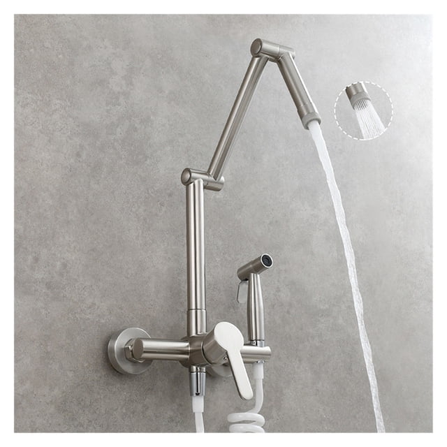 Fodable Kitchen Faucet Brass Black Kitchen Sink Mixer Tap Hot & Cold Wall Mounted With Spray Gun Rotating Sink Mixer ,Easy to Install