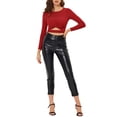 thumbnail image 2 of INSPIRE CHIC Haut Pailleté pour Femme Torsadé Ajusté à Manches Longues Découpé Court de Fête Scintillant TG Rouge, 2 of 7