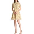 thumbnail image 1 of INSPIRE CHIC Women's Floral Ruffle Decor Puff Short Sleeves Chiffon Dress M Yellow, 1 of 8