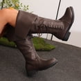 thumbnail image 2 of Dakaela Women Fold Over Knee High Riding Boots Low Heel Platform Slouchy Long Boot Round Toe Winter Walking Shoes Brown Size 6, 2 of 8