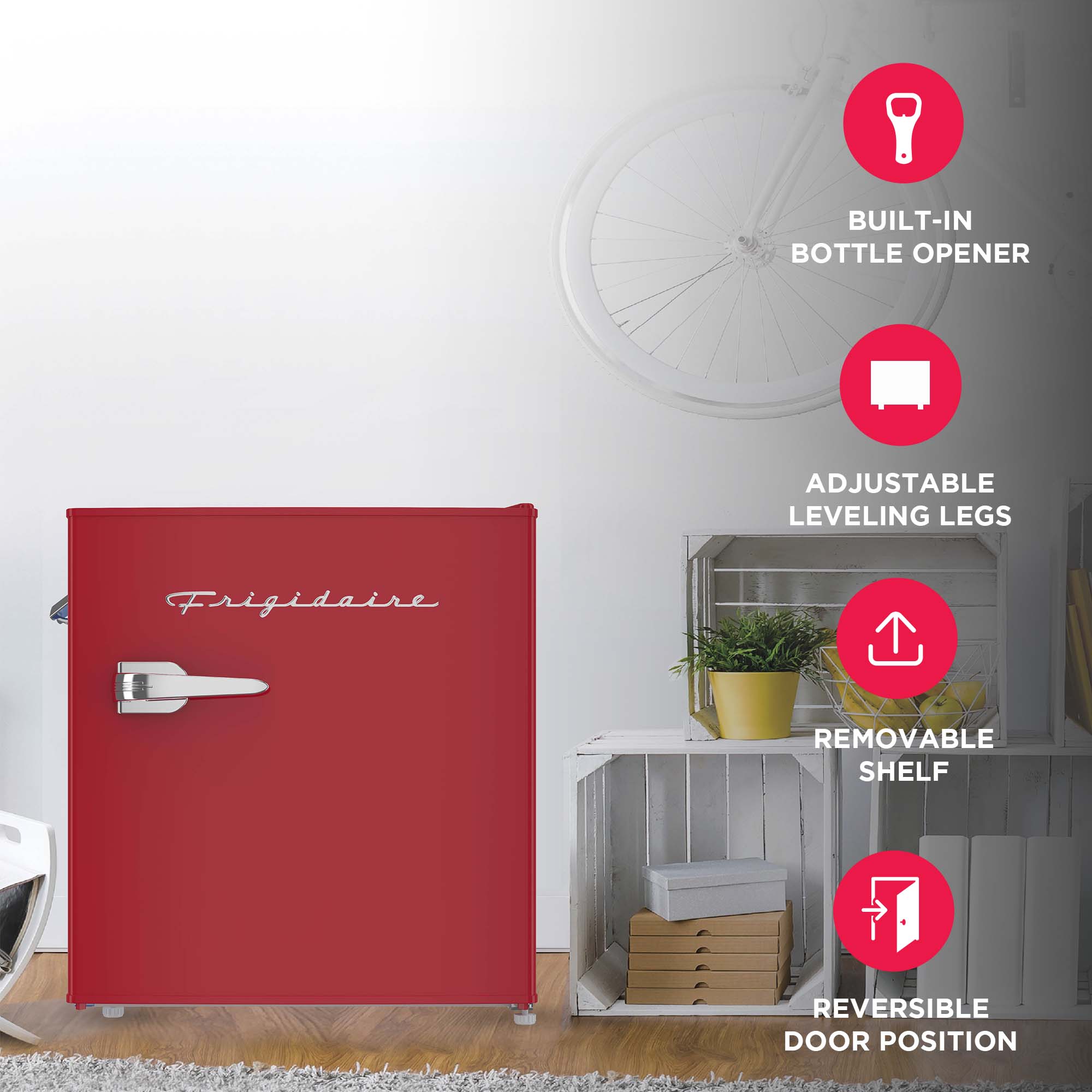 Mini-réfrigérateur rétro Frigidaire 1,6 pi³ avec ouvre-bouteille latéral, réfrigérateur compact avec compartiment congélateur, rouge