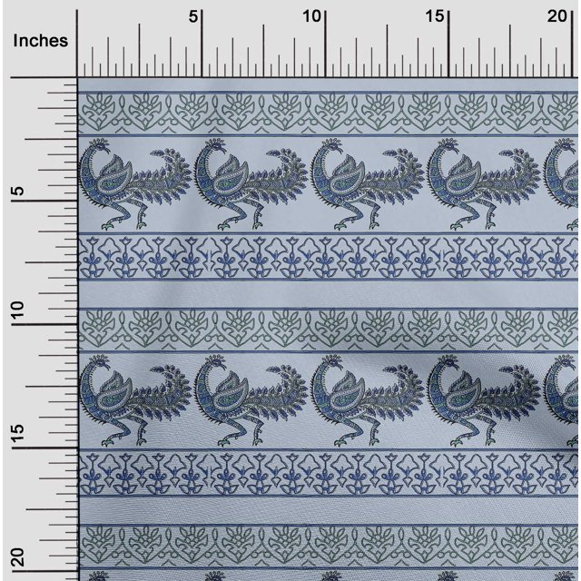 oneOone Cotton Poplin Fabric Floral & Peacock Block Print Sewing Fabric BTY 56 Inch Wide