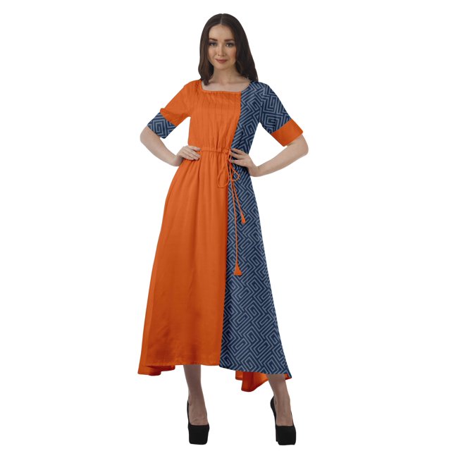 Moomaya Robe de Soirée à Manches Courtes en Viscose Style Santoon à Encolure Dégagée pour Femmes