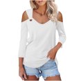 thumbnail image 2 of RXIRUCGD Femmes Uni Manches 3/4 Col en V Chandail Sans Bretelles Hauts Chemises Blouse, Blanc, Taille : S, 2 of 6