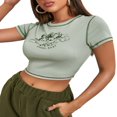thumbnail image 4 of Women Angel Print T-Shirts Short Sleeve  Neck Contrast Stitch Crop Tops, 4 of 9