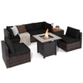 thumbnail image 2 of Costway 7PCS Patio Rattan Furniture Set 30" Fire Pit Table Cover Cushion Sofa Black, 2 of 9
