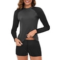 thumbnail image 2 of Penkiiy Women's Long Sleeve Sun Protection Rash Guard Wetsuit Two Piece Swimsuit Set XL Dark Gray, 2 of 4