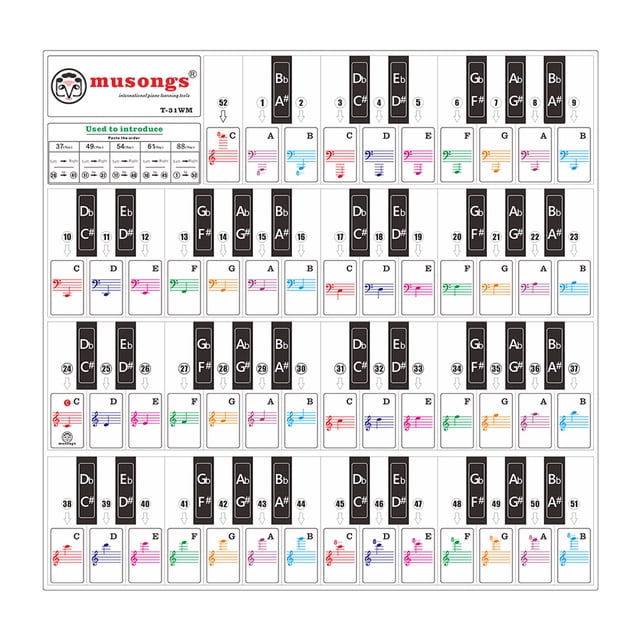 Amdohai Removable Piano Keyboard Stickers for 37/ 49/ 61/ 88