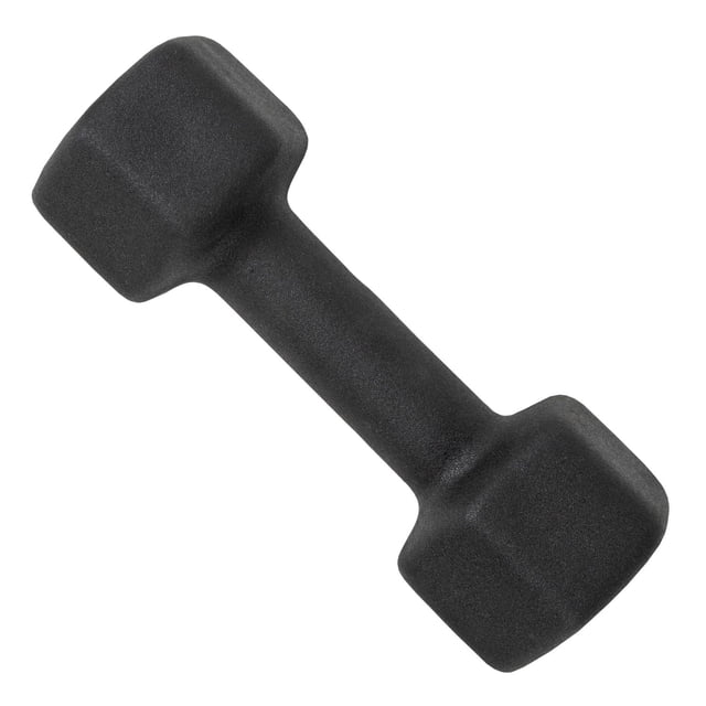CAP Barbell black neoprene dumbbell, 12lb single with hex-shaped heads and textured grip handle, designed for strength training and cardio workouts targeting major muscle groups including arms, chest, back, and core.