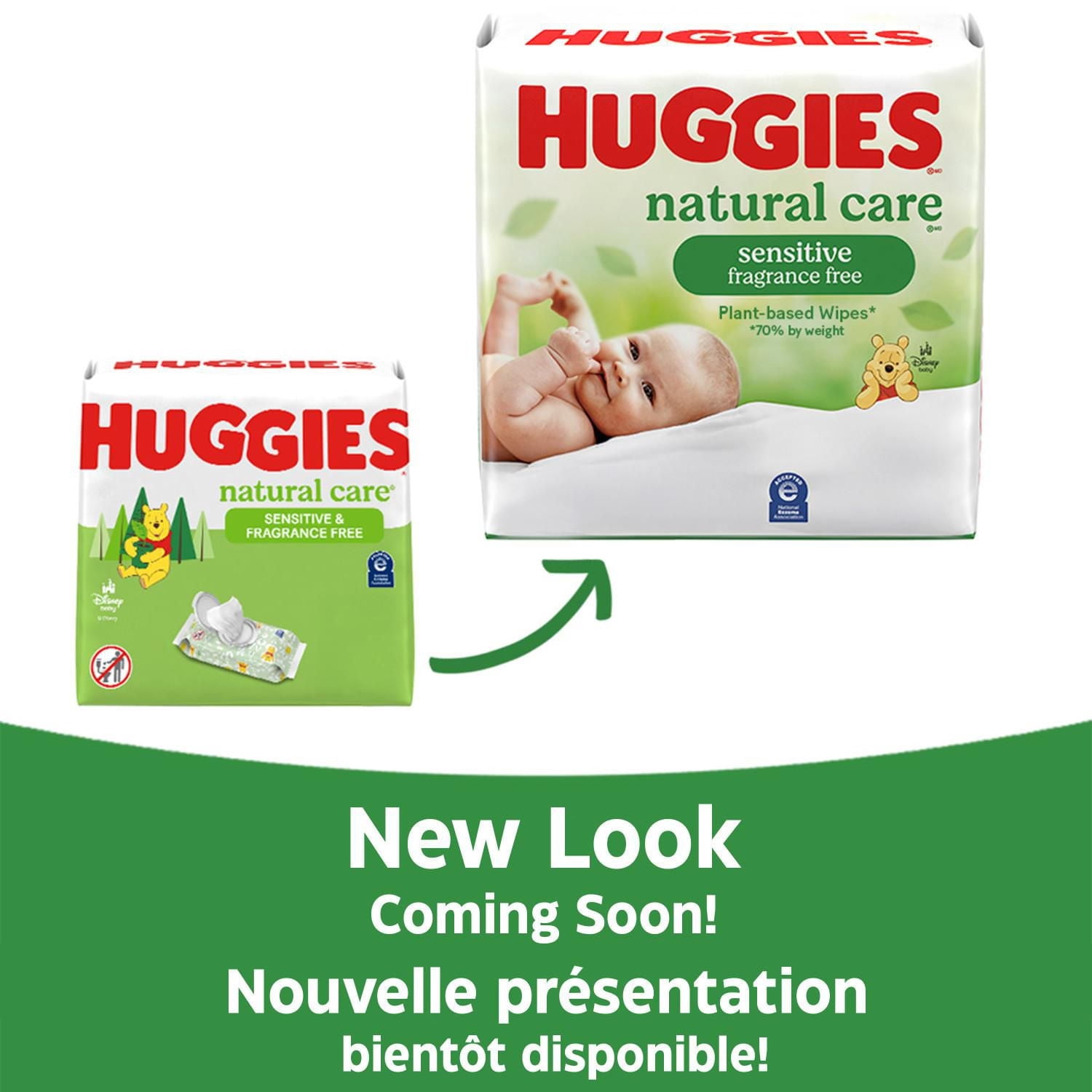Huggies Natural Care pour peau sensible, Lingettes pour bébés, Non parfumé, 1 emballage à couvercle rabattable, total de 56 lingettes