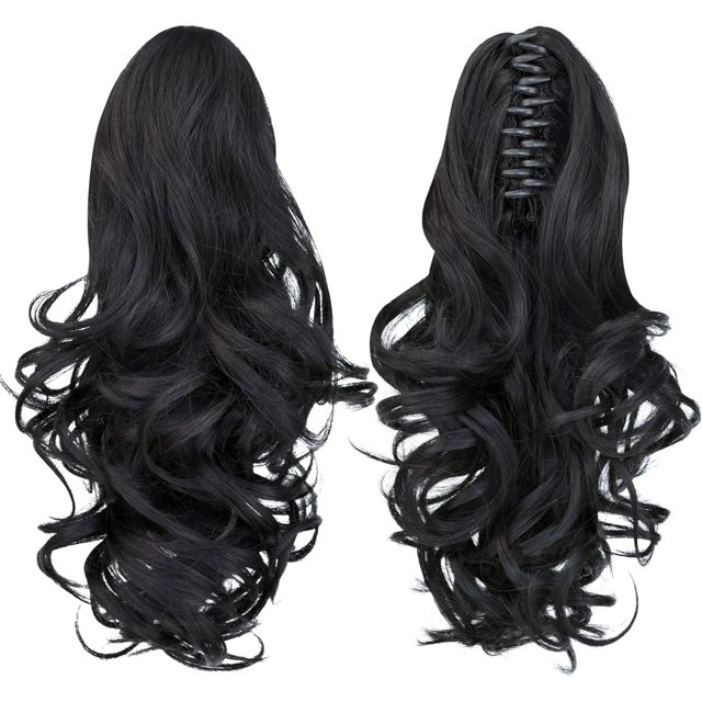 ORUYROP Rallonge de Queue de Cheval Noire, Rallonges de Cheveux à Pince Griffe de 14 Pouces Queue de Cheval Cheveux Courts Bouclés Rallonge de Cheveux Pièce de Cheveux Synthétique d'Apparence Naturelle pour Femmes