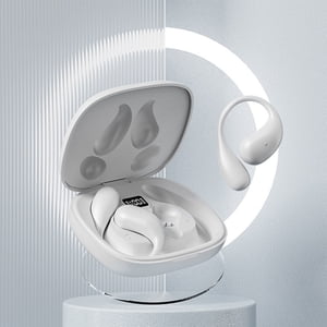 Wireless Bluetooth Earbuds with LED Display, 48H Playback, Sport Ear Hooks, Built-in Mic, 14.2mm Speaker, 6H Battery, Fast Charging Case - White/Beige