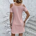 thumbnail image 4 of 2025 Robe Femme Couleur Unie V Décontractée Beige Col Ajouré Épaules Dénudées Col en V Robe Femme Manches Courtes, 4 of 4