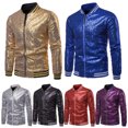 thumbnail image 4 of SUNSIOM Veste Décontractée à Sequins pour Hommes, Manteau Slim à Manches Longues avec Col et Fermeture Éclair, 4 of 5
