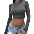 thumbnail image 1 of Yuyuzo Hauts de Sortie pour Femmes Chandails à Manches Longues Col Rond Crop Top Décontracté Ajusté T-Shirts Basiques, 1 of 5