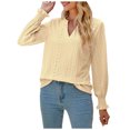 thumbnail image 1 of IROINID Reduced Womens Long Sleeve V-Neck Shirts Lounge Comfortable Solid Color Ruffle Sleeve Tops Blouse,Yellow, 1 of 5