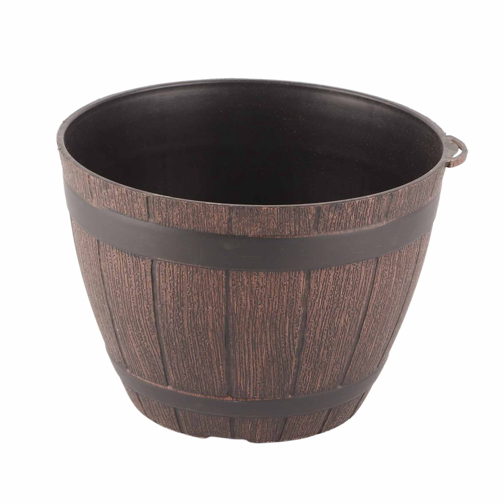 Pot de Fleurs en Résine, Tonneau de Plantation Imitation Bois pour Plantes d'Intérieur et d'Extérieur