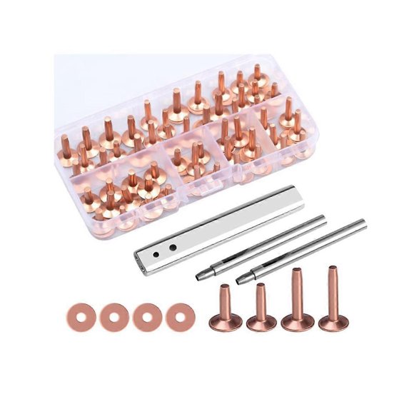 Copper Rivets and Burrs, Solid Brass Rust-Proof Studs Leather Copper for Leather Pure Copper Settin