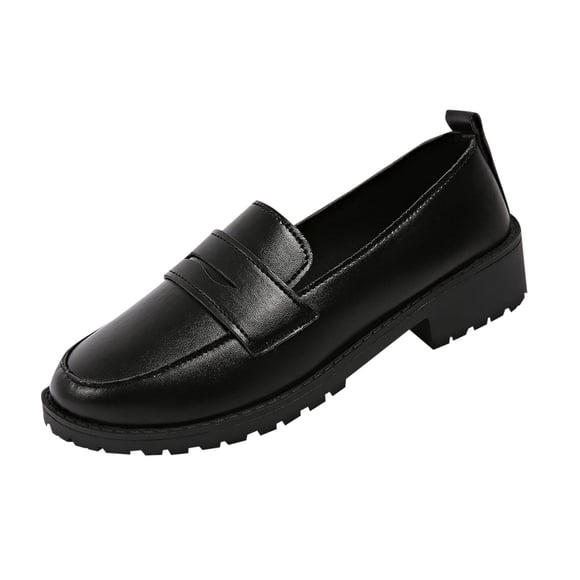 RXMEKW Genuine Leather Loafers for Women with Buckle Detail and Thick Sole for Fall and Winter in Brown or Black