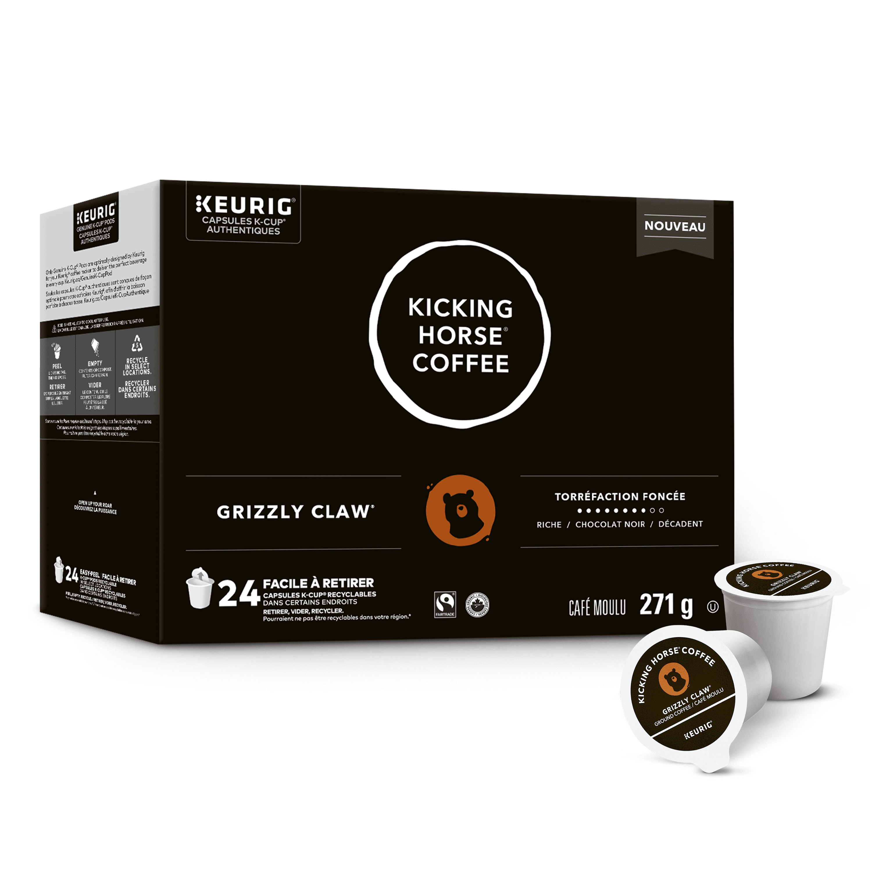 Capsules de café Kicking Horse Grizzly Claw, torréfaction foncée, format K-Cup