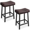 thumbnail image 1 of Counter Height Bar Stools Set of 2, 24 Inch Barstools for Kitchen Island Counter, Bonded Leather Kitchen Stools with 2.4" Thick Saddle Seats for Dining Room, Black & Brown, 1 of 7