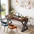thumbnail image 1 of Fnova 55.12" Modern Computer Desk with Wood Tabletop, Metal Frame Office Desk, Brown, 1 of 15