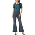 thumbnail image 2 of INSPIRE CHIC Blouse Plissée à Manches Courtes Bouffantes pour Femme à Col Peter Pan Contrastant Bleu Lac TP, 2 of 5