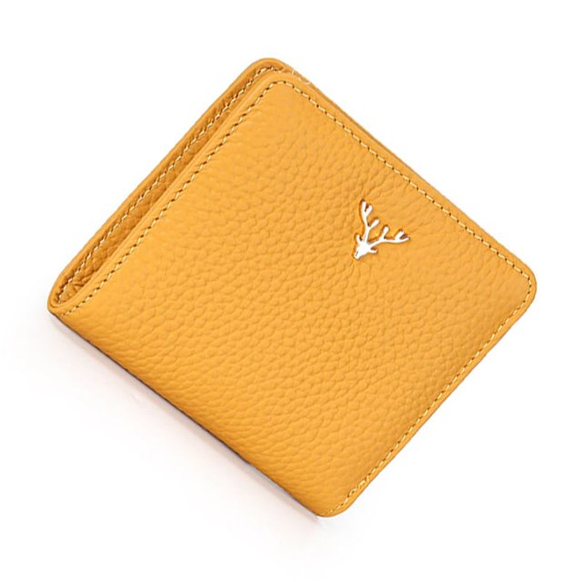mmirethe Women Short Mini Wallet Chic Deer Button Purse Solid Color Soft Leather Handbag Cash Photo Card Holder Large Capacity Yellow