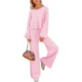thumbnail image 1 of ORUYROP Ensemble de Pull 2 Pcs pour Femmes Haut Court à Manches Longues et Pantalon Large, 1 of 5