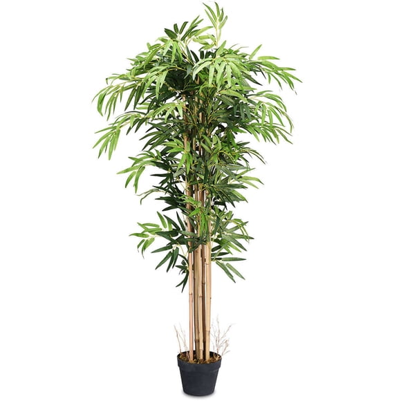 Costway 5' Artificial Bamboo Silk Tree Green Indoor-Outdoor Home Decor Planter