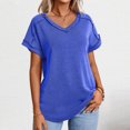 thumbnail image 4 of Soki T-Shirts pour Femmes Basiques Décontractés à Col en V de Couleur Unie Plissés à Manches Courtes, 4 of 5