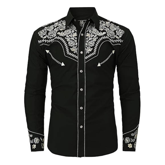 Men's Western Cowboy Shirts Long Sleeve Embroidered Shirts Slim Fit Casual Button Down Shirt With Pockets Mens Denim Shirts Long Sleeve Mens Long Sleeve T Shirt Long Button Heavy Weight T Shirt Button