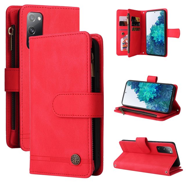 Case for Samsung Galaxy S20 FE 5G/4G Cover Zipper Pocket Wallet Case Magnetic Protective - Red