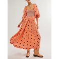 thumbnail image 2 of Kmbangi Robe Longue Décontractée d'Été pour Femme, Fleurs Brodées 3D, Encolure Carrée, Manches Bouffantes, Robe Mode Dos Nu, Robe Trapèze, 2 of 6