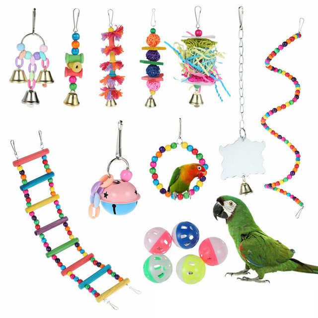 Parrot Hanging Chewing Toys Metal Rope Small Ladder Stand Budgie Cockatiel Cage Bird Toy Set