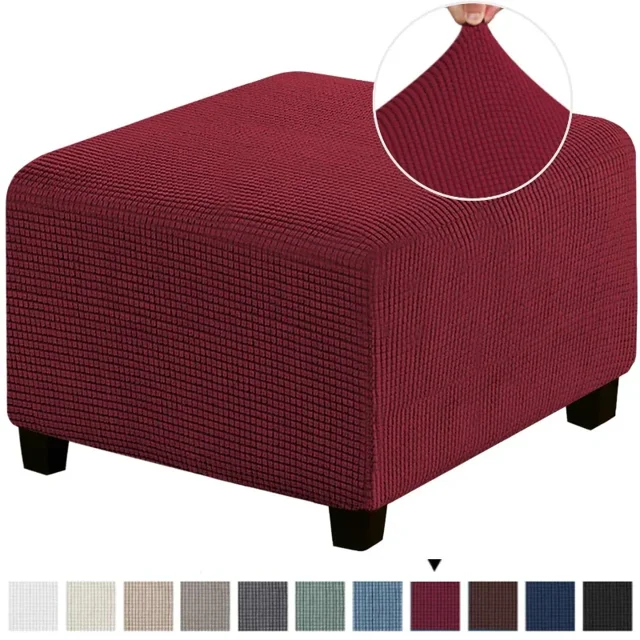 LNGOOR 3 Sizes Square Jacquard Durable Customized Stretch Footrest Ottoman Cover Folding Storage Stool Furniture Protector Slipcover (Light Grey S)