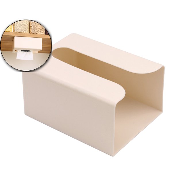 Dvruxg Wall Mounted Tissue Box Holder, Punch-Free Kitchen Bathroom Paper Organizer(Beige)